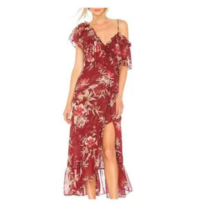 Misa Los Angeles Talya Midi Wrap Dress Size Medium Floral Romantic Party